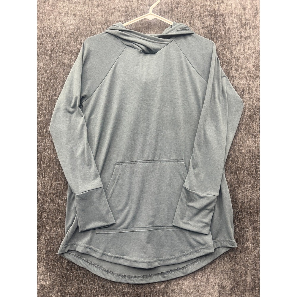 LuLaRoe Hoodie Women Medium Blue Stretch Kangaroo Pocket Raglan Sleeve Round Hem